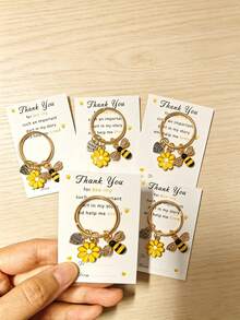 1pc/5pcs/7pcs Bee & Daisy Keychain Set With Thank You Card, Bag Key Pendant, Holiday Gift, Cute Party Key Ring Gift, Suitable For Birthday, Wedding, Teacher's Day And Graduation Gift, Back To School, Thanksgiving Gift, Teacher Gift, Car Keychain Accessory, Bag Accessory - Multicolor - View 25