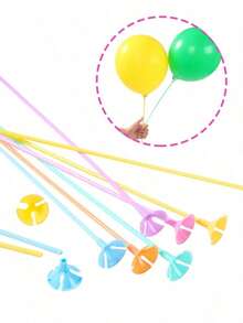 50pcs Macaron Color Balloon Holders - Minimalist Style Balloon Stands, Suitable For Christmas, Baby Shower, Wedding, Birthday Party And More Occasions; Macaron Color Balloon Support Rods, Handheld Design, Also Suitable For DIY Balloon Bouquets - Multicolor - View 6