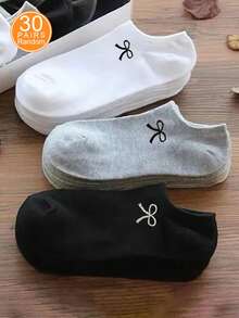3/9/15/20/30 Pairs Women's Random Bow Low-Cut Invisible Socks, Spring/Summer/Autumn Daily Wear Versatile Cute Fashion Minimalist, Comfortable Soft Breathable Boat Socks - Multicolor - View 14