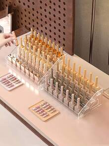 1pc Multi-Layer Transparent Nail Polish Display Rack, Home Daily Use Lipstick Cosmetics Nail Polish Storage Shelf, Plastic Storage Rack/Nail Salon Display Rack/Multi-Layer, Used For Storing Nail Polish, Lipstick, Tools And Other Items - Clear - View 1