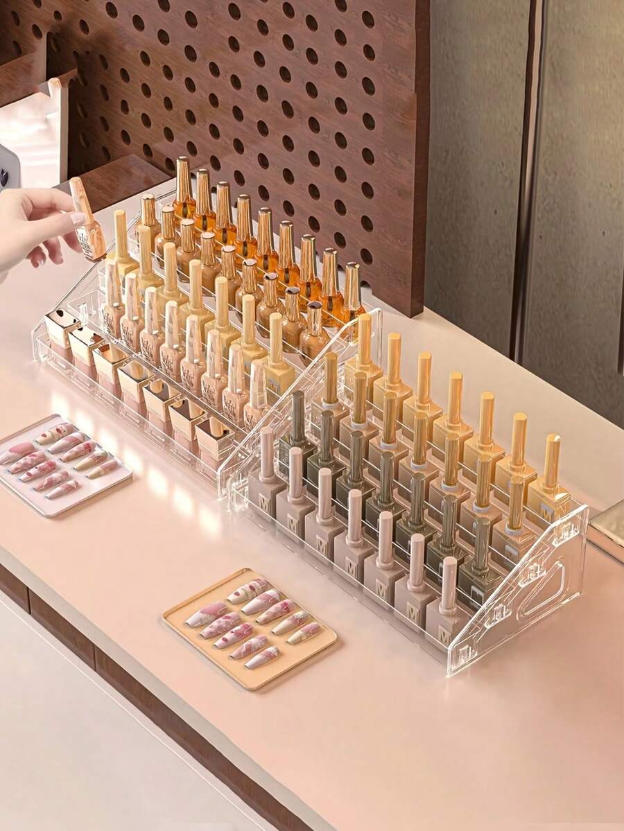 1pc Multi-Layer Transparent Nail Polish Display Rack, Home Daily Use Lipstick Cosmetics Nail Polish Storage Shelf, Plastic Storage Rack/Nail Salon Display Rack/Multi-Layer, Used For Storing Nail Polish, Lipstick, Tools And Other Items - Clear - View 1