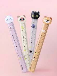 1 buah warna acak/4 buah penggaris kartun hewan peliharaan lucu, seri Furry Town, penggaris lurus 15cm. - D-Beraneka Warna - View 1