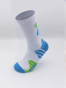 1 Pair Men's Sports Socks, Multi-Color Mid-Calf Towel Bottom, Anti-Odor, Moisture-Wicking, Professional Sports Socks For Outdoor Running, Basketball, Elite Socks - Multicolor - View 8