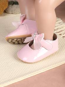1 Pair Cute Bow Princess Shoes, Soft Sole Pre-Walker Shoes, Infant And Toddler Shoes, Suitable For Parties And Events - Pink - View 3