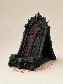 Halloween Gothic Skull Phone Stand, Dark Gothic Style Desktop Phone Holder With Skull And Thorn Details, Black Decorative Desktop Phone Stand, Suitable For Desk, Bedside Table, Shelf, Home Office Decor, Gothic Style Enthusiast Gift, Halloween Gift, Christmas Gift, Birthday Gift, Back To School Gift - A - View 7