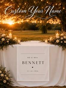 Personalized Wedding Tablecloth, Customized Wedding Welcome Banner, Suitable For Honeymoon Table Decor, Wedding Banquet, Bridal Shower And Engagement Party Decoration - Multicolor - View 1