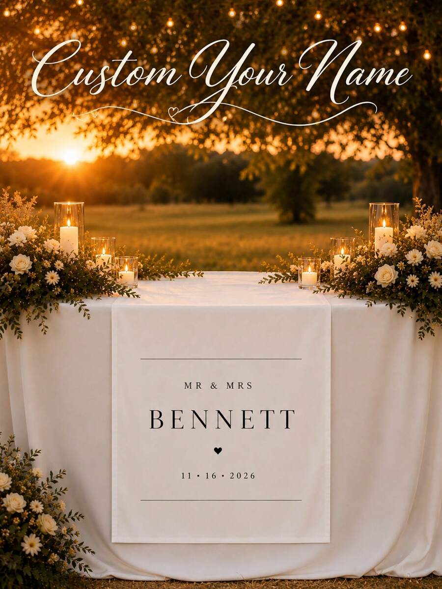 Personalized Wedding Tablecloth, Customized Wedding Welcome Banner, Suitable For Honeymoon Table Decor, Wedding Banquet, Bridal Shower And Engagement Party Decoration - Multicolor - View 1