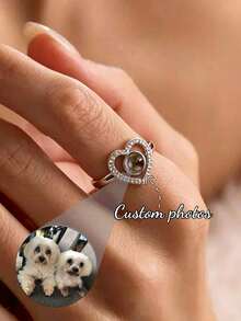 Anillo de proyección de foto personalizado, anillo de compromiso con foto personalizada, joya con forma de corazón ajustable como regalo para boda, Día de San Valentín, Navidad - Plateado - Ver 2
