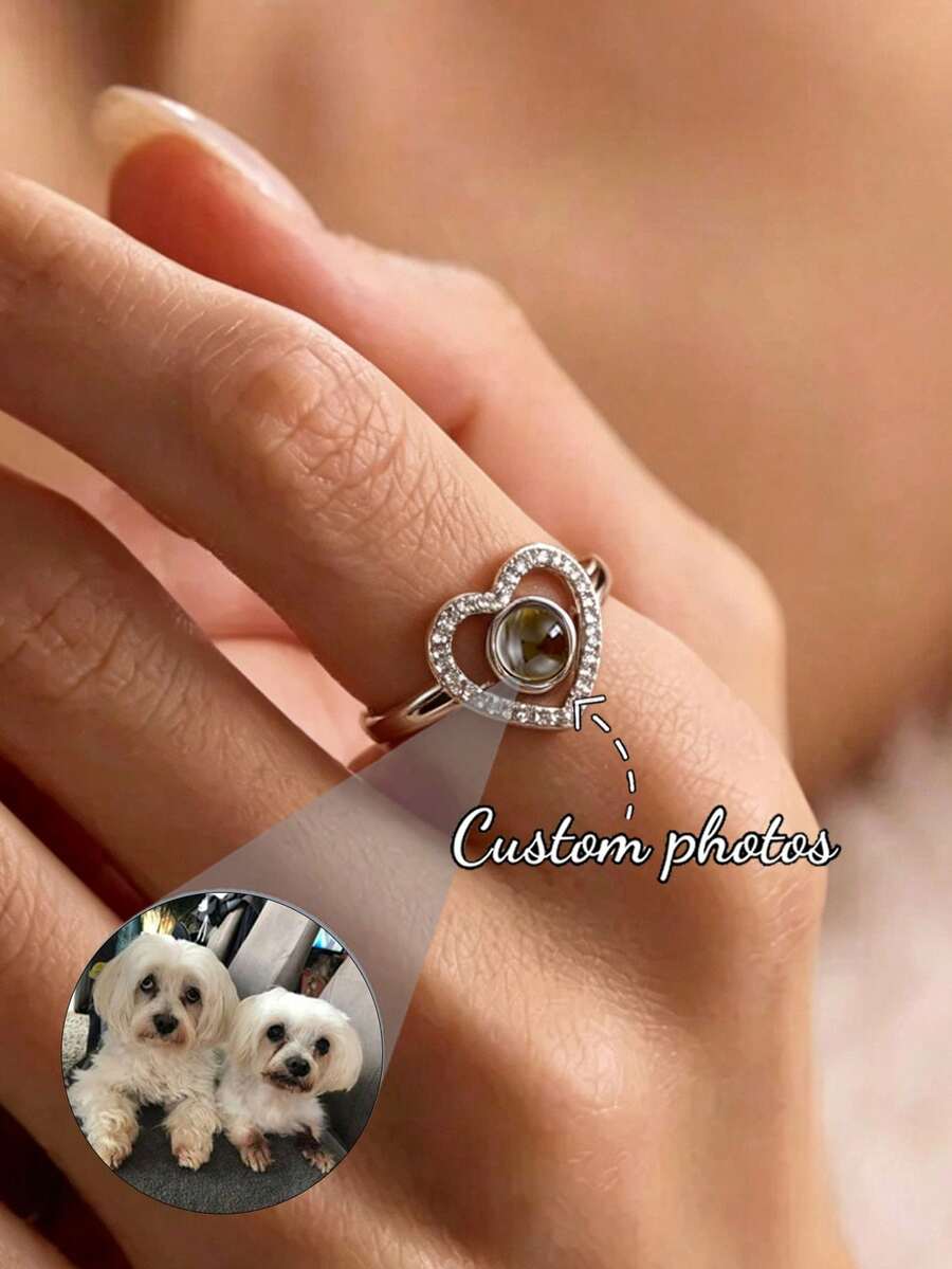 Anillo de proyección de foto personalizado, anillo de compromiso con foto personalizada, joya con forma de corazón ajustable como regalo para boda, Día de San Valentín, Navidad