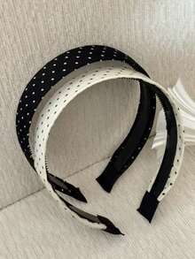 2pcs/1pc Polka Dot Black & White Wide Headband, French Style Hair Accessory With Teeth Anti-Slip Design, Enhances Top Height, Shapes Face, Non-Slip, Suitable For Women's Daily Commute, Creates Voluminous Look, Slouchy Person's Essential Multi-Functional Hair Accessory, Can Fix Broken Hair - Multicolor - View 5