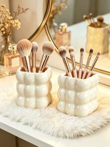 1 Stück cremefarbener Bubble-Make-up-Pinselhalter, süßer quadratischer Wolken-Make-up-Pinsel-Aufbewahrungsbehälter, Schminktisch-Organizer, mädchenhafte Badezimmer-Dekoration Stifthalter, geeignet für Schminktisch, Badezimmer und Schlafzimmer, exquisites Desktop-Aufbewahrungselement, großer Kosmetik-Aufbewahrungsbecher, ideales Geschenk für Frauen - A - Übersicht 6