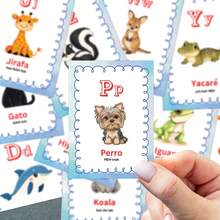 26 Spanish Alphabet Pronunciation Flash Cards, 2.5*3.5 Inch Spanish Animal Vocabulary With Phonetic Symbols, Language Learning Tool, Classroom Wall Decor, Back To School Educational Birthday Gift Stationery - A - View 2