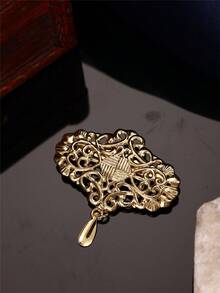 1件復古捲軸花絲淚滴流蘇女款胸針，凹凸3D紋理，摩洛哥新娘婚禮經典針飾珠寶 - 金色 - 查看 4