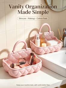 3D Printed Cute Handbag Shaped Storage Basket, Small Portable Makeup Organizer Tray, Cosmetic Organizer, Suitable For Vanity, Bathroom Cabinet And Room, Store Lipstick, Essential Oil, Perfume, Makeup Remover Pad, Cotton Swabs, Etc., Mini Cosmetic Jewelry Storage Rack, Desktop Decor, Home Decor, - Multicolor - View 8