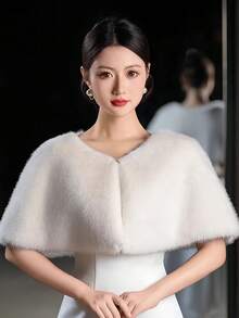 1pc Women's Faux Fur Shawl, Suitable For Party, Wedding, Dress, Autumn/Winter, Warm, Holiday Gift - White - View 2