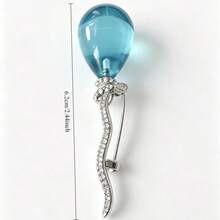 1pc Fashionable Elegant Balloon Shaped Sky Blue Rhinestone Glass Brooch, Daily Party Jewelry Accessory Gift - Silver - View 2