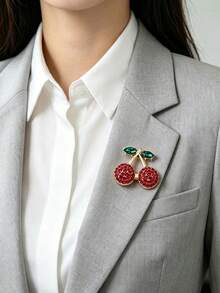 1pc Exquisite Small Cherry Brooch, Fashion Creative Premium Versatile Clothing Accessory Pin Corsage - Red - View 4