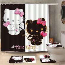 Sanrio Hello Kitty 浴室簾套裝 4件組－創意印花、可機洗、時尚耐用，完美聖誕浴室裝飾配件，適合節日、新年與生日禮物 - 4-piece shower curtain set - 查看 2