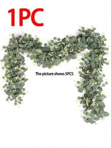 1/2/50pcs Artificial Eucalyptus Garland With White Flowers, 5.9ft/180cm Silver Leaf Eucalyptus & Baby's Breath Wreath, Faux Greenery Vine For Wedding, Party, Fireplace Mantel, Table Runner, Home Decor, Office Decor, Summer Decoration - Apple Leaf Cane-green - View 10