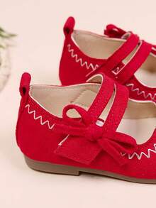 1 Pair Girls Bow Round Toe Comfortable Fashionable Princess Style Flat Shoes Suitable For Spring And Autumn - Red - View 6
