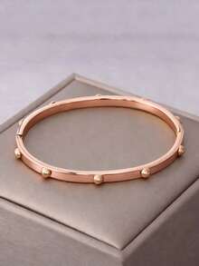 Ashenrae 1pc Minimalist 18K Gold Plated Stainless Steel Bracelet With Semi-Circular Decor, Unisex Jewelry Accessory - Hemispherical Decoration - View 12