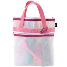 Mesh Shower Caddy, Shower Bag For Dorm Room Essentials, Gym Bag, Camping And More, Two Zippered Pockets, White And Pink, 10 Inches X 10 Inches - White and Pink - View 2