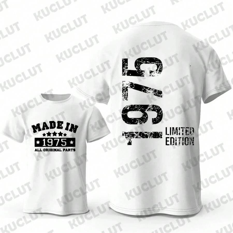 Vintage Made In 1975 T-Shirts For Men 48th Birthday 48 Years T-Shirt Mens T-Shirt Street Fashion Short Sleeve Shirt Men Clothing - Black - View 1