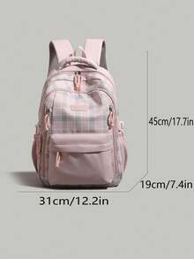 New Multifunctional Plaid Backpack Large Capacity School Bag Laptop Bag. Spacious Main Compartment, Can Accommodate Laptop; Internal Multi-Layer Compartments + External Dual Side Pockets + Front Zipper Pocket, Organized Storage, Convenient Access. Suitable For Students Attending Classes, Commuting, Daily Work Travel, Weekend Short Trips, Casual Shopping. - Multicolor - View 5