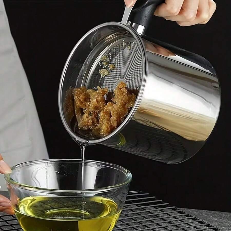 SMEGGEMS 1 bình đựng dầu nhà bếp bằng thép không gỉ có rây lọc, vòi rót dễ dàng và tay cầm, phù hợp để bảo quản dầu ăn và mỡ, bình đựng dầu nhà bếp thiết yếu - Xem 1