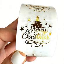 rainbow girl MERRY CHRISTMAS 3.8cm Round Transparent Christmas Tree Gold Foil Label Stickers, 1.5 Inch/500pcs Gold Christmas Stickers, New Year Party Gift Bag/Gift Box/Envelope/Party Paper Bag Decoration Gift Packaging Labels - View 5