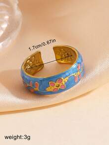 1pc 18K Gold Plated Stainless Steel Oil-Filled Flower Open Ring, Suitable For Women's Daily Wear Or As A Gift - Multicolor - View 4