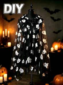 1/3pcs Little Ghost Table Runner, Perfect Choice For Halloween, Black Valentine's Day And Gothic Style Party Decoration. Exquisite Mesh Fabric, Suitable For Black Theme Wedding, Bar, Cafe And Private Dinner Party - Black - View 6