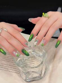 HEFENNA 1pc Green Cat Eye Gel Nail Polish, Forest Deep Green Glass Bead Cat Eye Nail Art, LED/UV Gel Nail Polish - Green - View 4