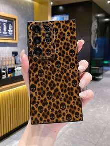 1pc Skull Leopard Print Camera Protection Phone Case UV Printed Compatible With Samsung/Galaxy/ Android Models - Black - View 2