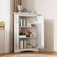 Gray Corner Bathroom Cabinet - 2-Door Freestanding Triangular Cabinet With 3 Shelves, High-Quality MDF Board With Painted Finish, Space-Saving For Bathroom, Kitchen, Living Room (61.5 X 80) - White + MDF + MDF - View 10