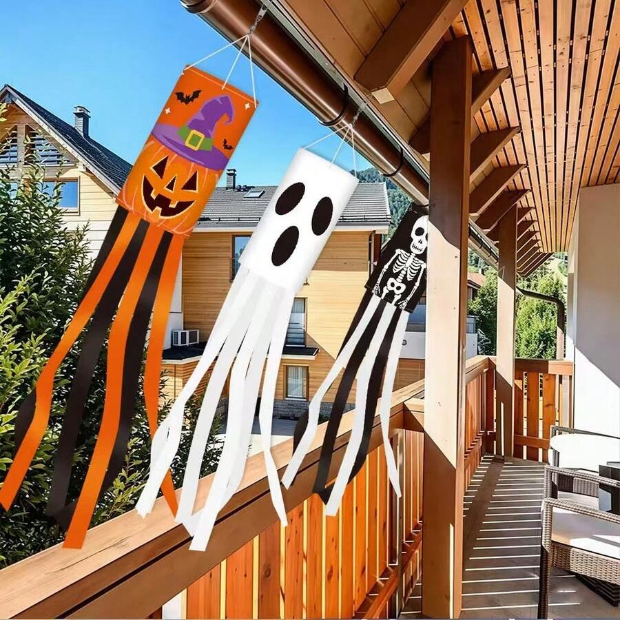 Accessoire d'Halloween Décoration de jardin extérieur Manche à air Drapeau Décoration d'Halloween Girouette Drapeau Décoration de fête de vacances Accessoire - Multicolore - Voir 1