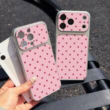 1pc Pink Textured Phone Case Compatible With Apple 17, 16 Pro, 15, 14 Pro, 13, Large Window Design, Premium Niche Style - Pink - View 4