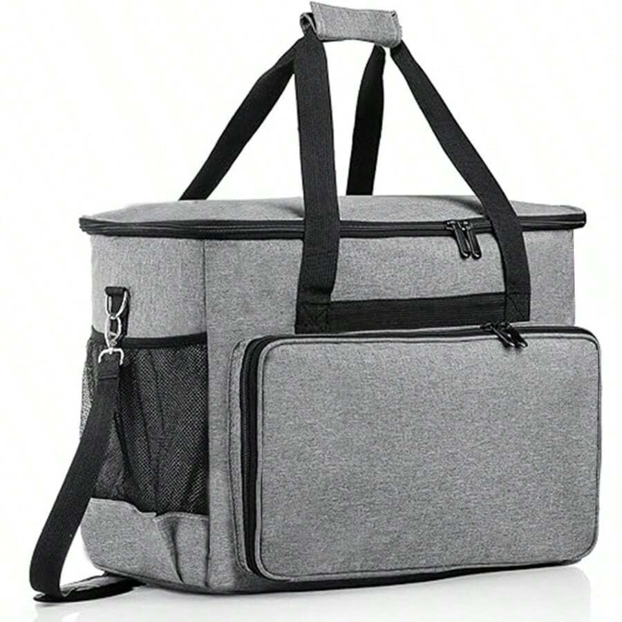 1pc Large Capacity Padded Fabric Sewing Machine Storage Bag With Elastic Mesh Pocket, Carrying Case For Brother, Singer And Other Home Sewing Machines - Craft Supplies Organizer