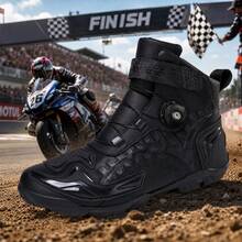 New Men's Casual Motorcycle Boots, Suitable For Combat, Fashionable Motorcycle Shoes, Riding Shoes, With Rotating Buckle, PU Upper Motorcycle Shoes - Black - View 1