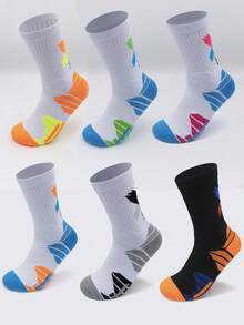 1 Pair Men's Sports Socks, Multi-Color Mid-Calf Towel Bottom, Anti-Odor, Moisture-Wicking, Professional Sports Socks For Outdoor Running, Basketball, Elite Socks - Multicolor - View 1