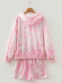 Acelitt Setelan Hoodie dan Celana Pendek Kasual Wanita Warna Pink & Putih Bermotif, Gaya Y2K, Setelan Dua Potong Rajutan Bergaris dengan Tali Serut, Cocok untuk Kencan & Jalan-jalan, Gaya Elegan - MultiWarna - View 4