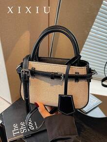 Casual Colorblock Textured Versatile Commuter Retro Small Handbag, Metal Clasp Closure, Women's - Black - View 11
