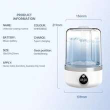 SOKANY Mesin Cuci Pakaian Dalam Portabel, Tipe-C 1800mAh, LED, Sterilisasi Cahaya Biru 360°, 1,5L, Kecepatan Ganda, Ringkas, Cocok Untuk Rumah/Hotel/Perjalanan - Putih - View 12