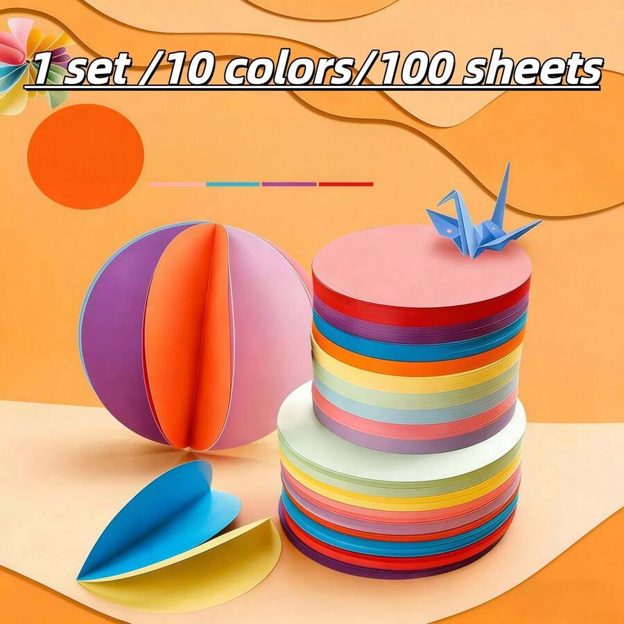 1 Pack, 10 Colors, 100 Sheets Round Colored Cardstock Thick Cut Stack Paper, DIY Handcraft Material For Art Greeting Cards, Gift Tags, Handwritten Posters, Labels; Ideal Holiday Decor, School Stationery & Back-To-School Supplies - Round - View 1