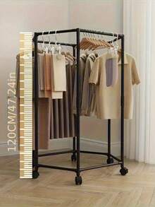 360° Rotating Hexagonal Heavy-Duty Rolling Clothes Drying Rack With Wheels, Strong Load-Bearing Capacity, Stylish Design, Multiple Options, Space-Saving, Sturdy Metal Floor-Standing Multi-Bar Drying Rack, Suitable For Bedroom, Balcony, Room, Dorm, Hotel, Holiday Gift - Multicolor - View 9