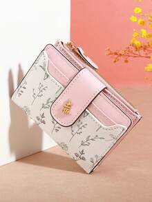 Casual Leaf Hardware Button Small Bi-Fold Wallet | Faux Leather, Mixed Colors, Flip Pocket, Polyester Lined, Snap Closed, Lightweight - Pink - View 7