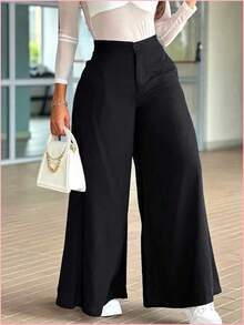 daghkugdyaj Pantalones anchos y sueltos de unicolor y casual para mujer, elegantes y minimalistas para la primavera - verde militar - Ver 6