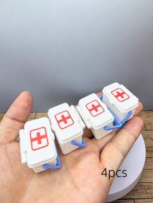 Miniature Medicine Box Model, Flip-Top Small Storage Box With Handle, Model House Decor, Desktop Gadget Storage Box, Creative Ornament, Halloween Decoration - Miniature First Aid Kit - View 7