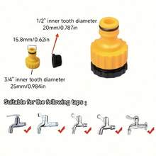 1組水龍頭標準接頭 1/2"與3/4"雙接頭，螺紋內牙洗衣機水龍頭接頭標準接頭，洗車水槍配件，多功能塑膠雙用途水龍頭接頭，25mm/0.98in 19mm/0.75in - 查看 3
