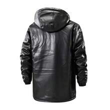 Men's Winter Daily Commute Fashion Casual New Thermal Lined Hooded Leather Jacket - Black - View 2
